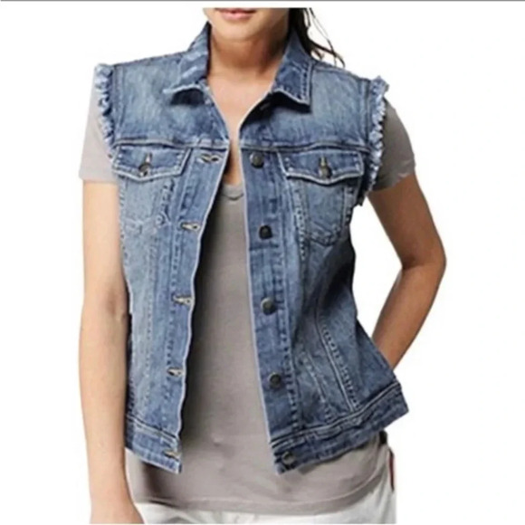 PAIGE JEAN VEST, distressed blue, size extra  small - Picture 1 of 12